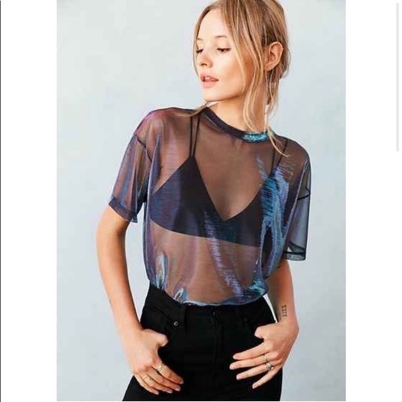 Urban Outfitters Tops - UO Metallic Shiny Reflective Mesh Shirt